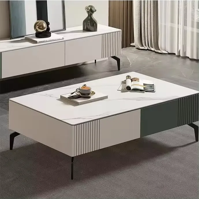 Nova tendência moderna mesa de centro pequena em mármore para sala de estar, mesa de café e chá, conjunto de suporte para TV