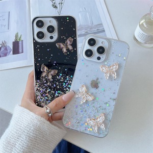 Funda trasera de TPU con purpurina transparente <span class=keywords><strong>para</strong></span> <span class=keywords><strong>iPhone</strong></span> 16 15 14 13 12 11 Pro Max 7 8 Plus X XR XS mini <span class=keywords><strong>SE</strong></span>, funda de mariposa - Product Image 3