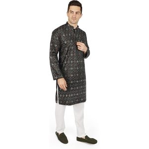 Ensemble Kurta Pajama pour homme Triloki, coton, imprimé numérique, tenue ethnique indienne traditionnelle, tenue de Diwali Puja - Product Image 3