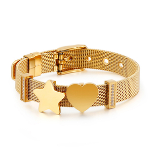 <span class=keywords><strong>Pulsera</strong></span> de malla de acero inoxidable con correa ajustable, brazalete Simple DIY, Tobogán de corazón de estrella para regalo, pulseras con dijes de moda - Product Image 1