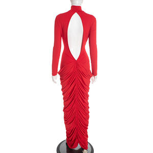 Vestido Viviblook C25DS325 para Mujer, Ropa de Invierno, Color Sólido, Manga Larga, Espalda Descubierta, Plisado, Ajustado, Elegante, Vestido de Navidad - Product Image 4