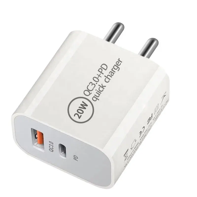 20W Indian Standaard Plug India Pd Charger Dual Usb Pd + QC3.0 Wall Charger Voor Iphone 12/11/X Ipad Samsung Huawei