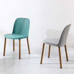 Modern Minimalist Plastic <b>Dining</b> <b>Chair</b> With Wood Legs <b>Stackable</b> For Home Office Meeting Use - Product Image 2