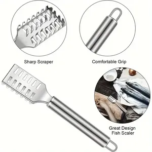 Removedor de Escamas de Pescado de Acero Inoxidable Premium, Herramienta Integrada para Desescamar Pescado con Cuchilla Dentada, Herramienta para Pescados - Product Image 5