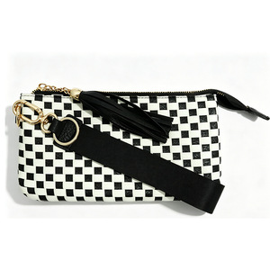 <span class=keywords><strong>Pochette</strong></span> tissée à motif <span class=keywords><strong>damier</strong></span> pour femme avec fermeture éclair à pompon, dragonne, sacoche pour téléphone portable, <span class=keywords><strong>mini</strong></span> porte-monnaie pour le quotidien et les voyages - Product Image 6