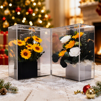 Coffret Cadeau de Noël Personnalisé de Luxe en Acrylique Transparent avec Bouquet de Fleurs Éternelles (Rose et Tournesol)