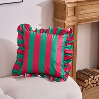 Housse de coussin décorative en velours hollandais rayé, style luxe léger, avec ourlet à volants, pour canapé et décoration intérieure