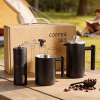 Ensemble cadeau de cafetière à piston Tenrey Black French Press 4 pièces, ensemble cadeau de moulin à café en acier inoxydable avec tasse à café