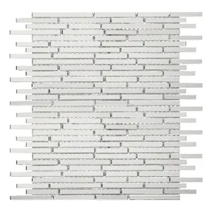 Azulejo de mosaico de vidrio Sunwings | Stock en EE. UU. | Azulejo de pared y suelo de mosaicos entrelazados negros mezcla lineal de vidrio y piedra