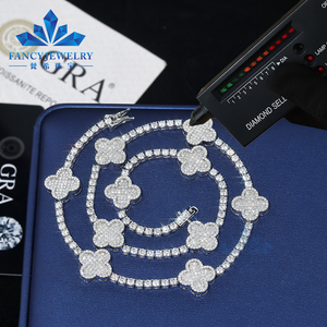 Yüksek Kalite 925 Ayar Gümüş 3mm D VVS1 Mozanit Tenis Zinciri GRA 15mm Dört Yapraklı Yonca Kolye Kadınlar ve Erkekler İçin - Product Image 3
