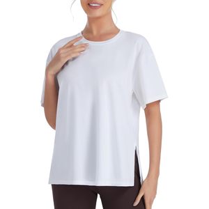 Camiseta de Manga Corta Holgada para Mujer FOXA, con Abertura Lateral, Cuello Redondo, Algodón, para Entrenamiento, Ropa Casual de Verano - Product Image 3