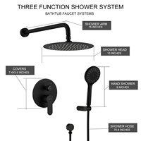 Ensemble de douche d'hôtel entièrement en cuivre avec installation murale dissimulée Pommeau de douche noir à une poignée Robinets de bain Motif de pulvérisation de pluie