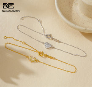 سوار DE بتصميم كلاسيكي على شكل قلب مطلي بالذهب عيار 18 قيراطًا، إسورة من الفضة الإسترليني عيار 925 بسلسلة رقيقة مرصعة بالعقيق والزركون للنساء - Product Image 3