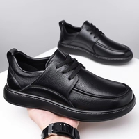 Nouvelles Mocassins Formelles d'Affaires pour Hommes, Design Italien, en Cuir Véritable, à Lacets, Bout Rond, Soutien de la Voûte Plantaire, Antidérapantes, Tendance Mode