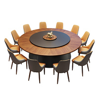 Großer Runder Holz-Esstisch mit Eingebautem Drehbarem Lazy Susan und Modernem Stuhlset für Restaurant-Bankettsaal