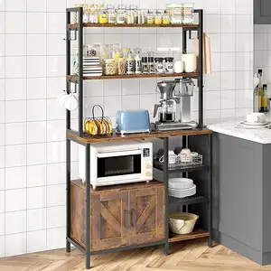 DX Support pour boulangers, café bar à 6 niveaux avec armoire et 8 crochets latéraux, supports pour boulangers pour cuisines avec rangement, micro-ondes de grande capacité