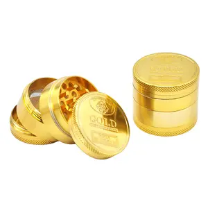 4 Laag 40Mm 50Mm Zink Metaal Handmatige Kruidenmolen Gegraveerd Gouden Gouden Muntkruid Tabaksmolen