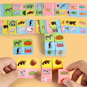 Giocattolo creativo colorato per bambini in età prescolare, animali e <span class=keywords><strong>IT</strong></span> blocchi di abbinamento per alimenti, puzzle educativo precoce con cubi di legno - Product Image 3