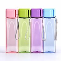 Bouteille d'eau sport carrée en plastique réutilisable de 450 ml, anti-fuite, portable, avec cordon, pour activités de plein air, gym, voyage, fitness