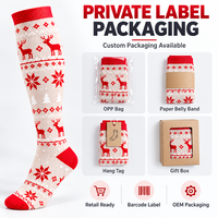 Chaussettes de compression mi-hautes personnalisées à motif jacquard, fabrication OEM, marque privée, pour les fêtes de Noël