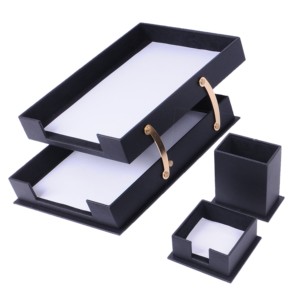 Juego de Escritorio de Cuero de 3 Piezas con Bandeja para Documentos, Portaplumas, Portapapeles, Bandeja para Cartas, Organizador de Escritorio, Accesorios de Oficina - Product Image 1