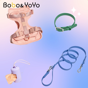 Personalizado respetuoso con el medio ambiente de lujo ligero acolchado impermeable de PVC de neopreno mascota gato perro Collar arnés Correa conjunto con bolsa de caca - Product Image 1