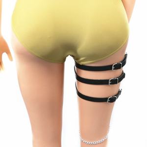 Bandes de jambe en cuir personnalisées de style rock-punk, anneaux de cheville à chaîne décontractés sexy, pendentifs ronds en cuir à la mode - Product Image 6