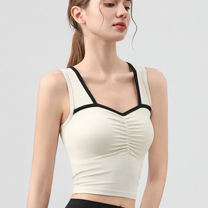 Ulla Women's Running Shockproof Sports <b>Bra</b> Square Neck Quick Dry Breathable Yoga Fitness Vest With Pads Light <b>Blue</b> - Product Image 2