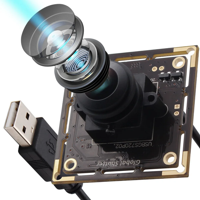 ELP 720P Global Shutter Fisheye Lens 150 Degree 1MP USB Camera Module AR0144 60fps UVC Free Driver for PC, High Speed Capturing