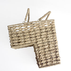 XH Nhỏ Handmade Dệt Màu Tự Nhiên Thân Hoặc Lá Của Cattail Cỏ Biển Cầu Thang Bước Lưu Trữ Giỏ Với Xử Lý - Product Image 3