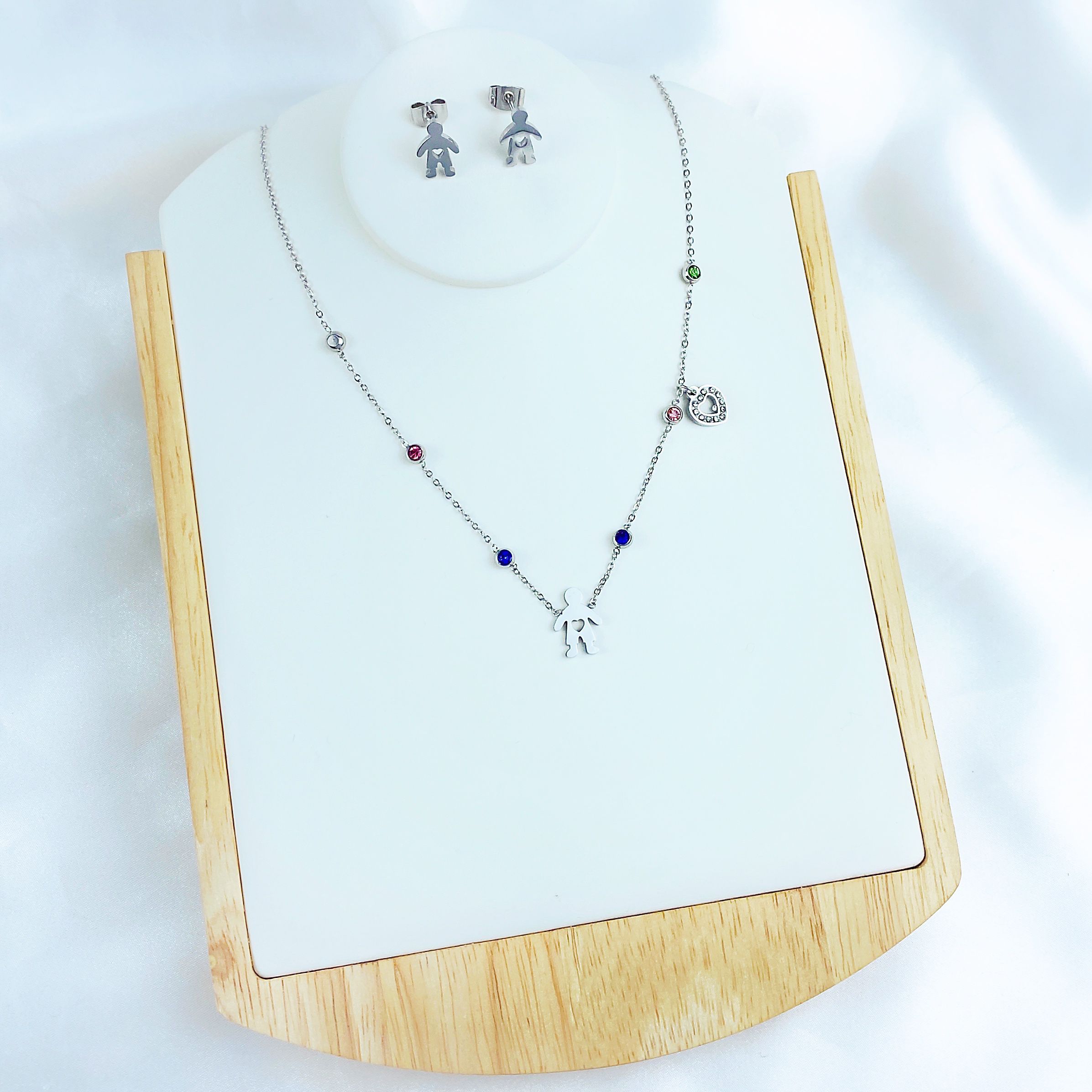 Cadena de oro de moda niños Acero inoxidable feliz niño y niña besos colgante pendientes conjunto de los niños conjunto de joyas