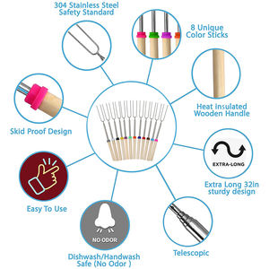 Juego de tenedor para asar malvavisco de acero inoxidable al por mayor, pincho de <span class=keywords><strong>kebab</strong></span> de doble palo de barbacoa extensible para barbacoa - Product Image 2
