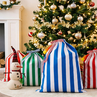 Sac cadeau de Noël rayé avec cordon de serrage, grand sac en toile de Père Noël, sac cadeau de Noël avec pompon