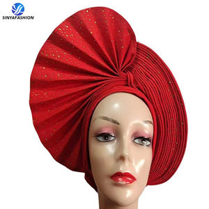 Dernière mode nigériane : foulard auto-gelé Aso Oke avec strass, foulard africain en tissu Ankara - Product Image 3