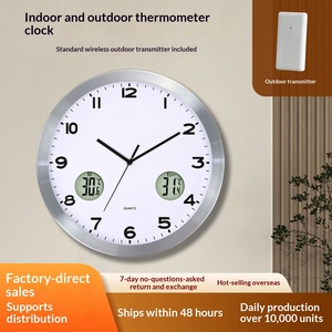 <span class=keywords><strong>Reloj</strong></span> <span class=keywords><strong>de</strong></span> <span class=keywords><strong>Pared</strong></span> Analógico <span class=keywords><strong>de</strong></span> Metal con Control por Radio, con Pantalla <span class=keywords><strong>de</strong></span> Temperatura y Humedad, Diseño Moderno y Minimalista, Funciona con Batería - Product Image 2