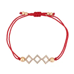 77082 xuping 2020 18k gold plated gold square and bead stone red rope gifts hand bracelet for girls