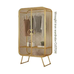 Oem Industriële Moderne Draagbare Ijzeren Rooster Garderobe Gouden Hotel Suite Enkele Garderobe Kleding Winkel Display Metalen Kast