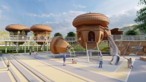 Maßgefertigte Nuss-Themen-Spielplatzausrüstung für Draußen, Großes Pilzhaus-Spielstruktur mit Spiralrutsche - Product Image 3