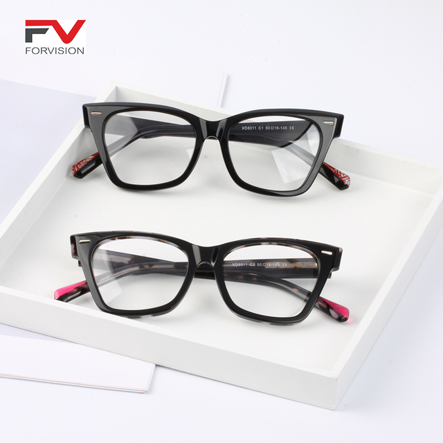 Cat Eye Acetate Glasses for Women Vintage Narrow Square Frame with Non-prescription Clear Lens