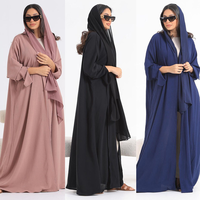 Abaya Kimono Longue en Polyester Texturé Froissé, Respirante et Légère, à Manches Amples, Longueur Ras du Sol, pour Femme Musulmane