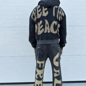 Ensemble survêtement personnalisé pour homme, streetwear, patchwork déchiré, sweat-shirt et pantalon de survêtement, ensemble de survêtement - Product Image 2