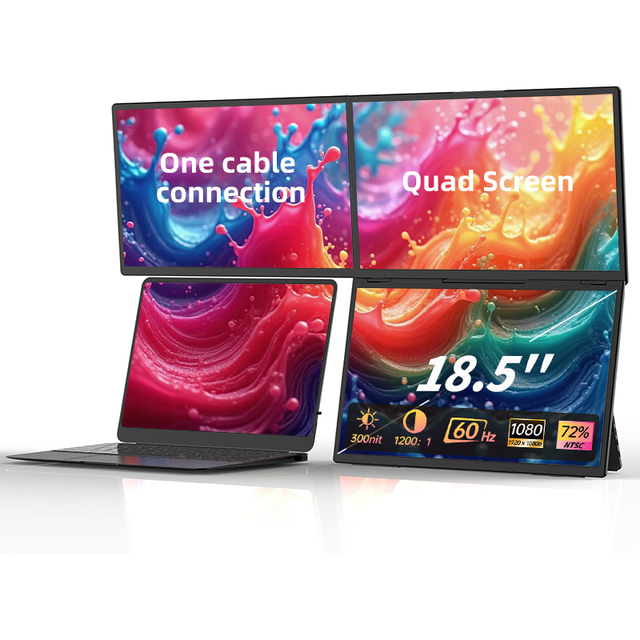 Eimio OEM ODM Quad Portable Monitor for Laptop(Driver Need) 18.5 Inch BOE IPS 1080P 60Hz 300nit Triple Portable Screen