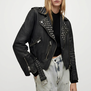 Customized New 2025 Stylish <b>Women's</b> <b>Vintage</b> Sheep Skin Motorcycle <b>Jacket</b> Breathable Eco-Friendly Winter Custom Made - Product Image 1
