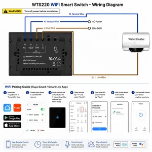 Interruptor de Pared Inteligente para Calentador de Agua Wifi Tuya, Panel Táctil de Vidrio de 40A, Control Remoto por Voz, Compatible con Alexa y Google Home - Product Image 4