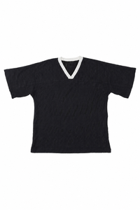 Wholesale Custom Logo Mesh Knit Jersey <b>Sweater</b> Contrast V Neck Sports Pullover Loose Football Style Knitwear - Product Image 4