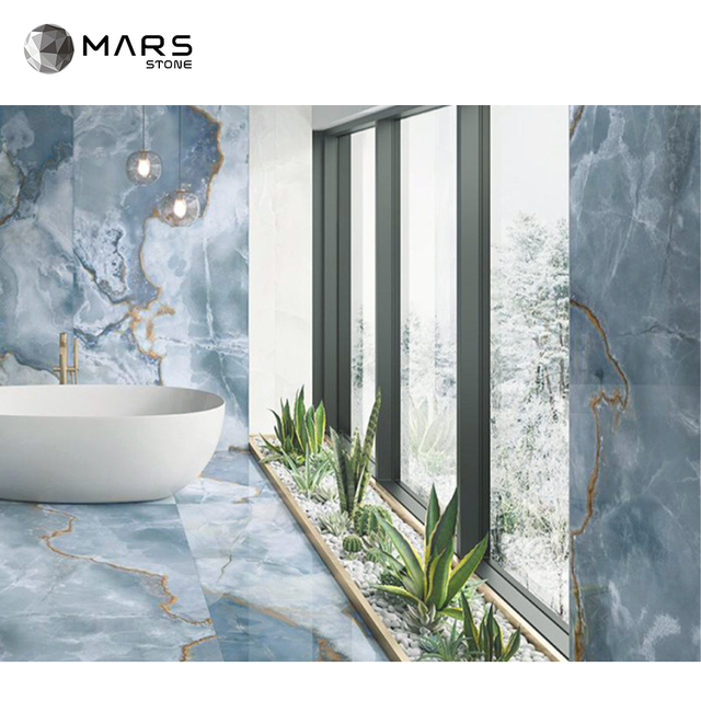 Polished Backlit Blue Onyx Texture Marble Slabs Wall Covering Tiles for Indoor Decoration