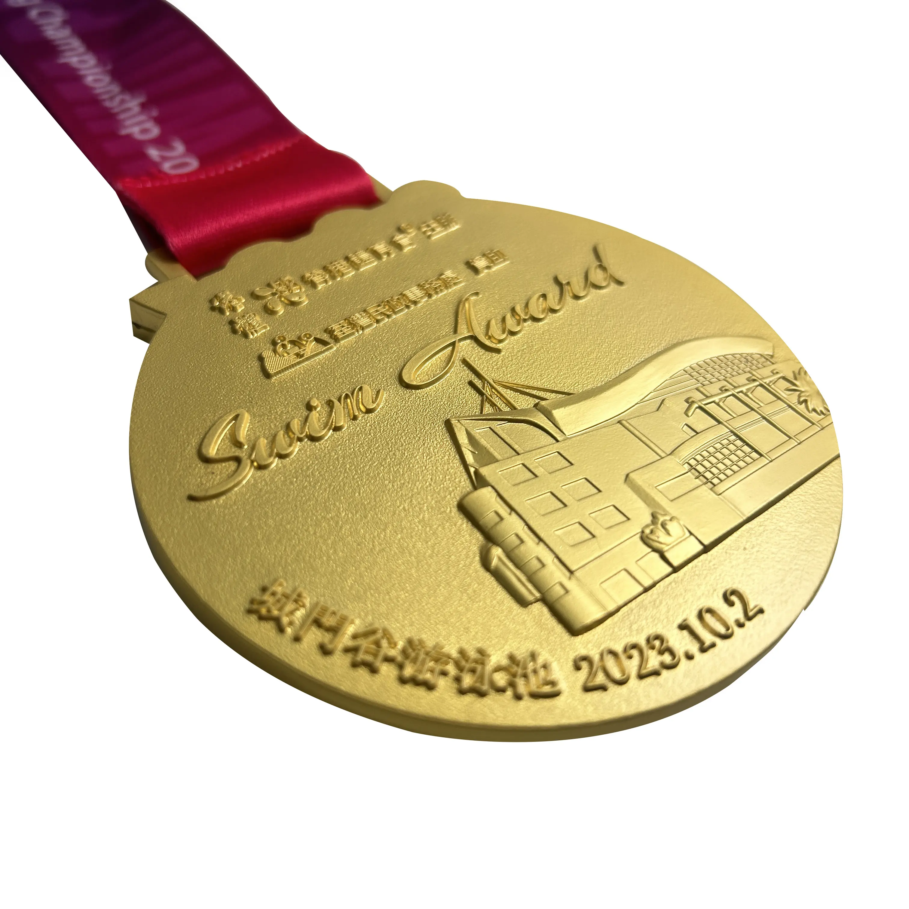 Toptan ucuz altın gümüş bronz yüzme ile spor madalyaları özel Logo boş ödül madalya şerit