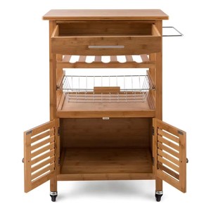Modern Mobile Wheel Bamboo Storage Cabinet with <strong>Spice</strong> Storage Standing Type Kitchen Trolley <strong>Cart</strong> with Baskets - Product Image 3