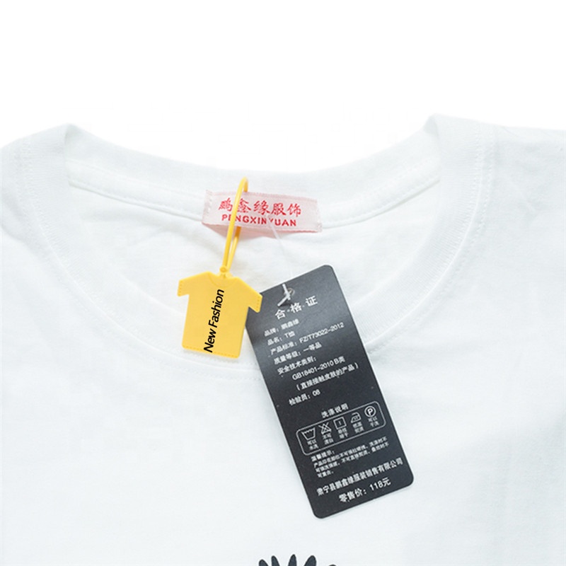Новый дизайн, индивидуальные пластиковые подвесные бирки для одежды, защитная тканевая бирка, белая этикетка для одежды, брендовые бирки для футболок с логотипом для одежды