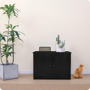 Armoire de rangement simple en bois noir 65L avec contrôle des odeurs pour litière de chat et accessoires pour animaux de compagnie d'intérieur - Product Image 2